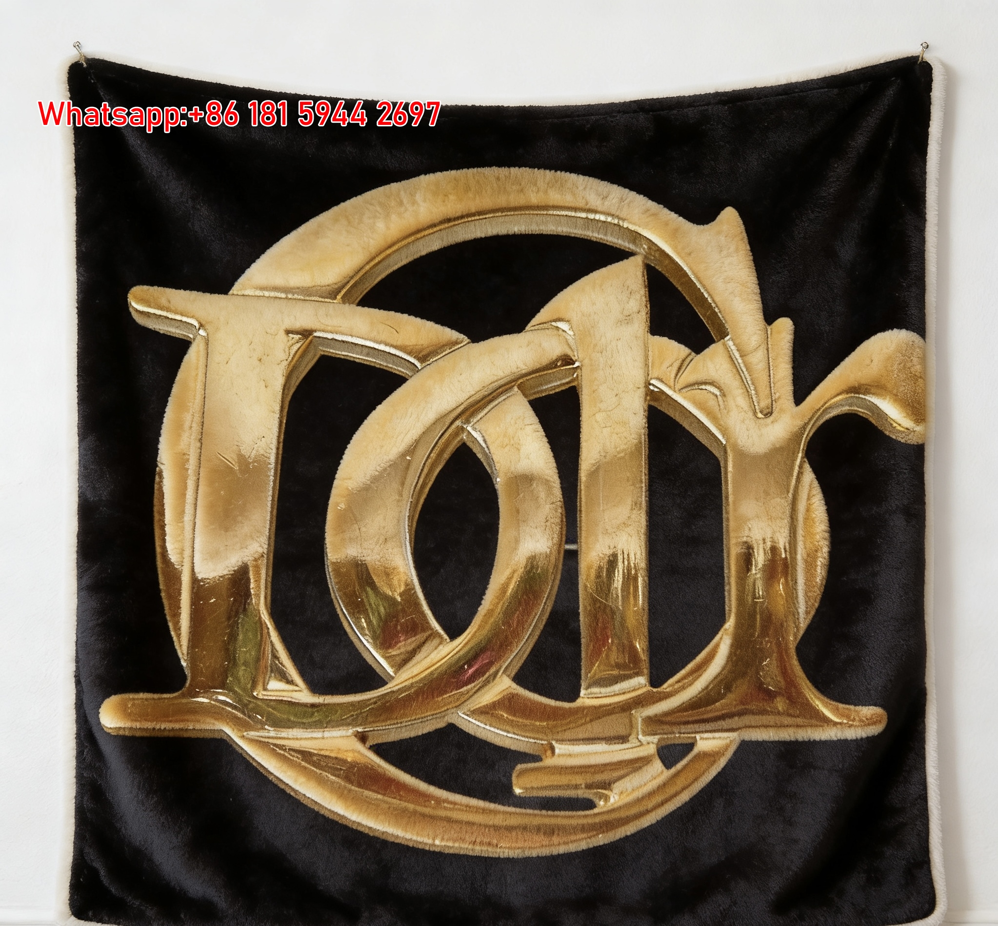 Christian Dior Gold Logo Brooch Flannel Sofa Throw Blanket D178